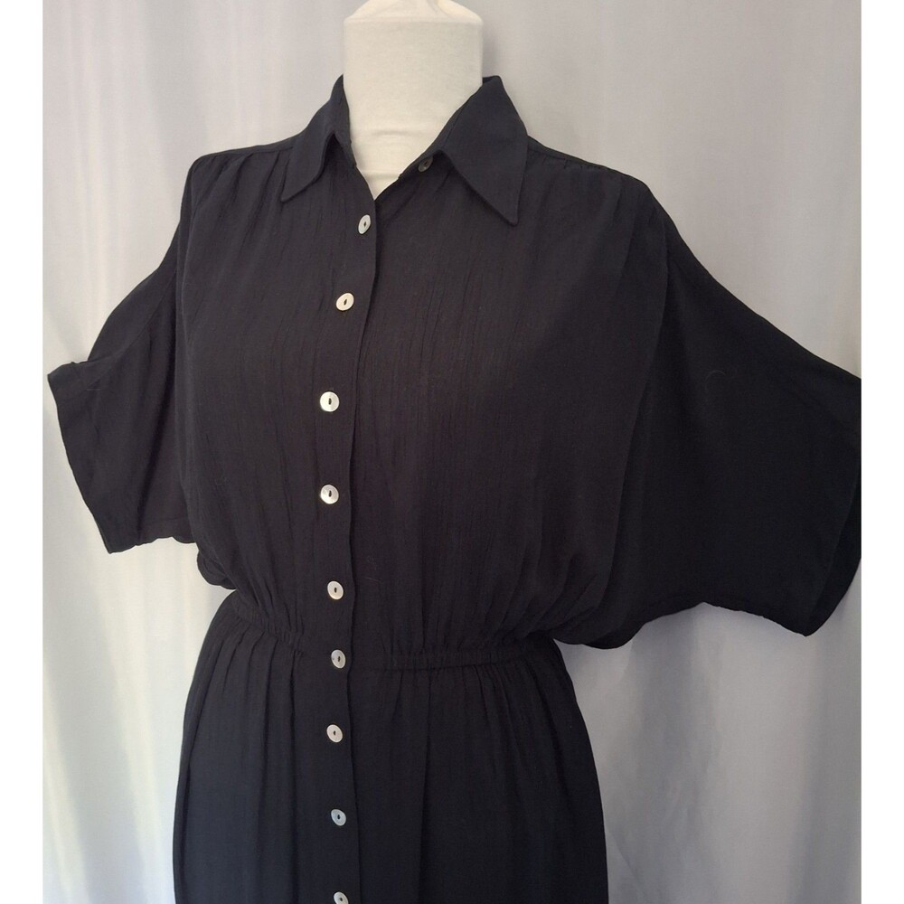 VTG 90s oversized midi  Button down Crinkle shirt dress Pockets grunge sz 6 - Picture 2 of 5